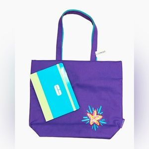 Clinique Purple Tote Bag With Teal Mint Blue Journal Notebook Limited